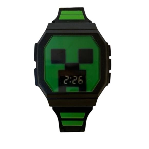 Accutime Kid's Minecraft Digital Black & Green Silicone Strap Watch 36x38mm - Picture 1 of 4